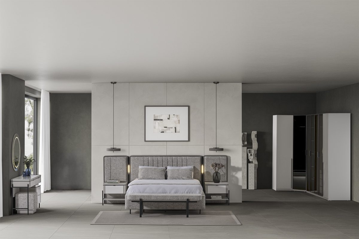 MOKA GRİ Köşe Dolaplı Yatak Odası (7 KAPAK) - Görsel 1
