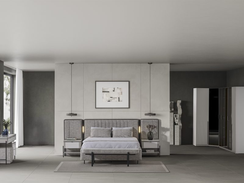 MOKA GRİ Köşe Dolaplı Yatak Odası (7 KAPAK)