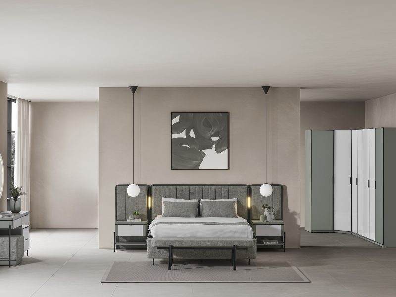 MOKA YEŞİL Köşe Dolaplı Yatak Odası (7 KAPAK)